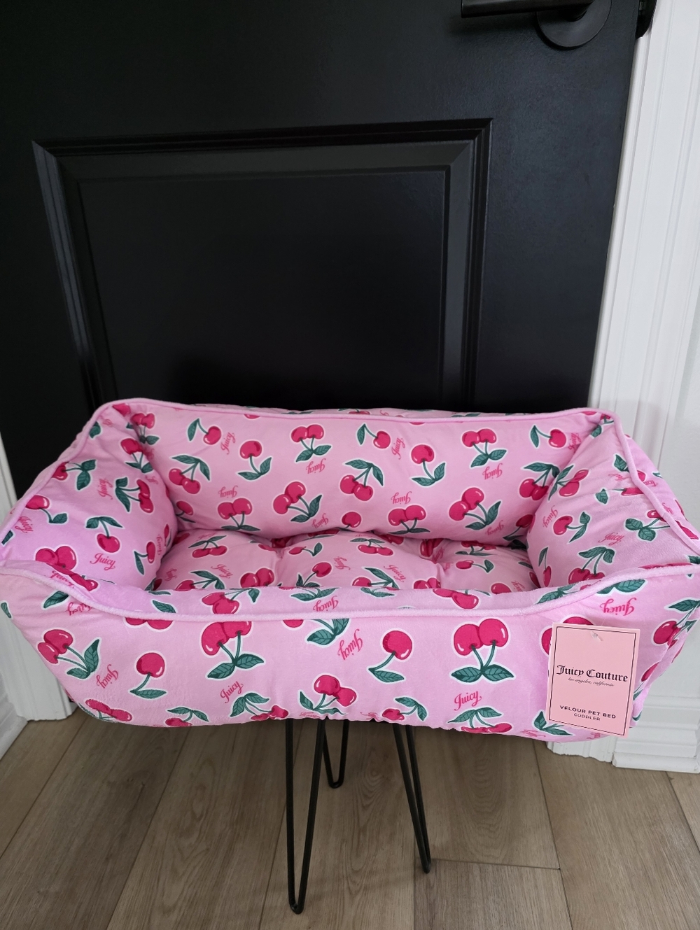 NWT Juicy Couture Pink Cherry-Print Velour Pet Bed